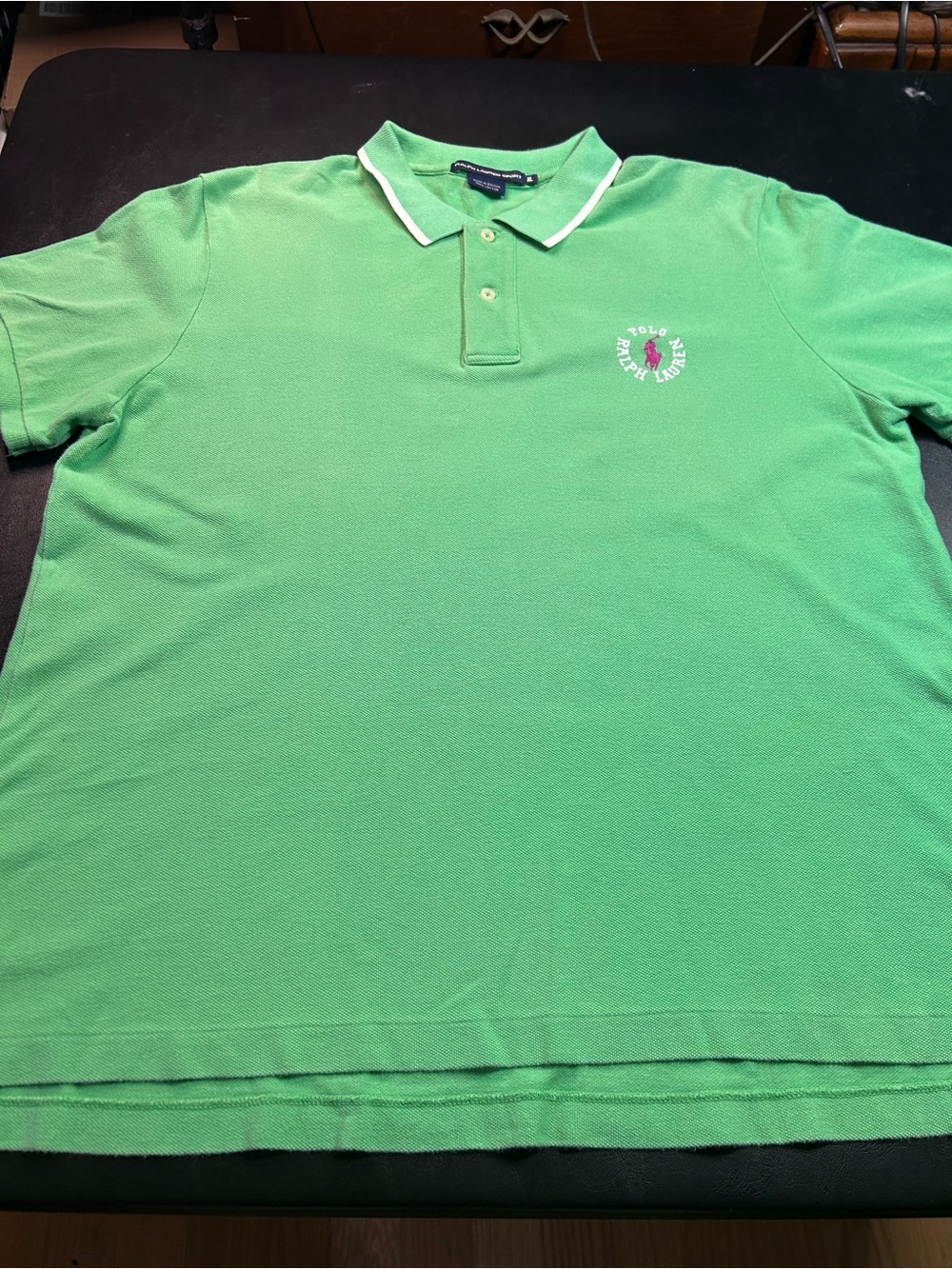 Ralph Lauren Bright Green Polo with White-Trim Collar